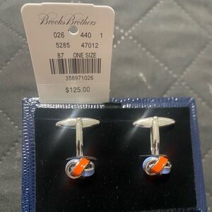 Brooks Brothers Silver Cufflinks with Orange Accent